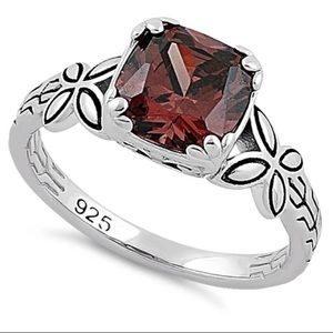 925 STERLING SILVER Chocolate Cubic Zirconia With Butterfly Sides Ring